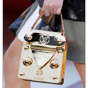 Louis Vuitton Gold Metallic Mini Top-Handle Bag with Red Strap